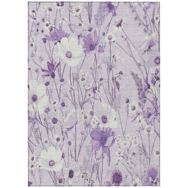 HomeRoots 5' Floral Area Rug in Soft Lavender and Lilac - Washable, Durable for Indoor and Outdoor Use 10' X 14' 611155