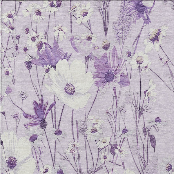 HomeRoots 5' Floral Area Rug in Soft Lavender and Lilac - Washable, Durable for Indoor and Outdoor Use 10' X 14' 611155
