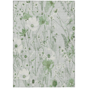 HomeRoots 5' Refreshing Mint Green and Ivory Floral Area Rug - Durable, Washable, Perfect for Indoors or Outdoors 5' X 8' 611157