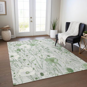 HomeRoots 5' Refreshing Mint Green and Ivory Floral Area Rug - Durable, Washable, Perfect for Indoors or Outdoors 5' X 8' 611157
