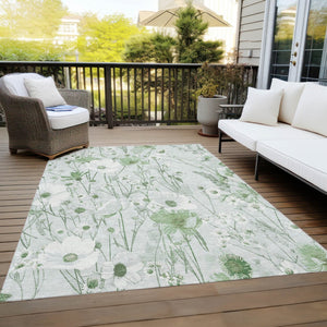 HomeRoots 5' Refreshing Mint Green and Ivory Floral Area Rug - Durable, Washable, Perfect for Indoors or Outdoors 5' X 8' 611157