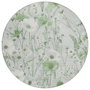 HomeRoots 5' Refreshing Mint Green and Ivory Floral Area Rug - Durable, Washable, Perfect for Indoors or Outdoors 8' Round 611158