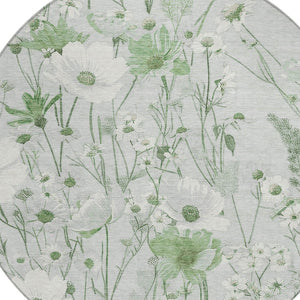 HomeRoots 5' Refreshing Mint Green and Ivory Floral Area Rug - Durable, Washable, Perfect for Indoors or Outdoors 8' Round 611158