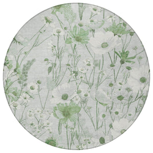 HomeRoots 5' Refreshing Mint Green and Ivory Floral Area Rug - Durable, Washable, Perfect for Indoors or Outdoors 8' Round 611158