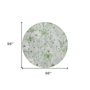 HomeRoots 5' Refreshing Mint Green and Ivory Floral Area Rug - Durable, Washable, Perfect for Indoors or Outdoors 8' Round 611158
