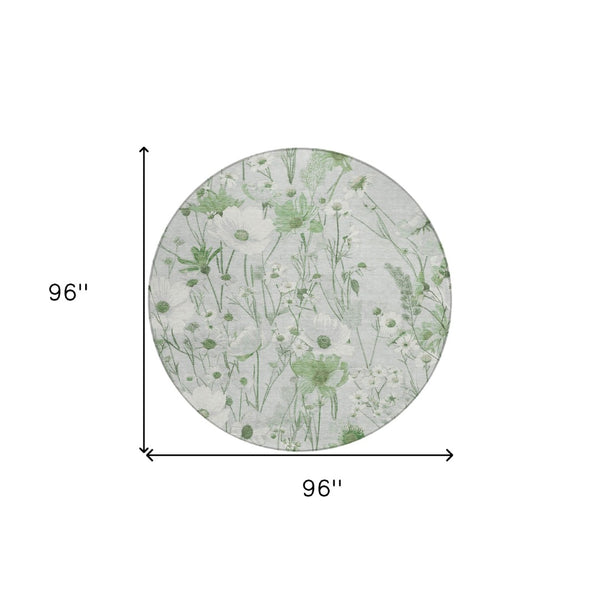 HomeRoots 5' Refreshing Mint Green and Ivory Floral Area Rug - Durable, Washable, Perfect for Indoors or Outdoors 8' Round 611158