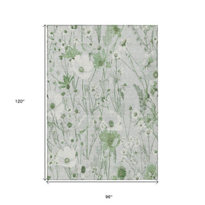 HomeRoots 5' Refreshing Mint Green and Ivory Floral Area Rug - Durable, Washable, Perfect for Indoors or Outdoors 8' X 10' 611159