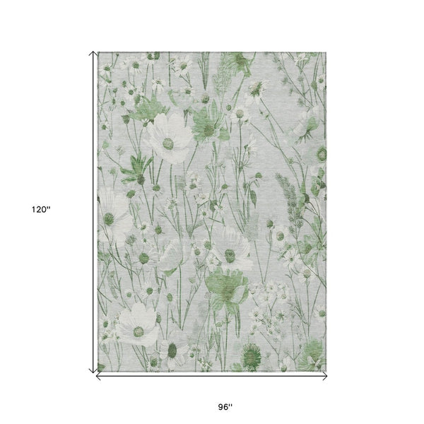 HomeRoots 5' Refreshing Mint Green and Ivory Floral Area Rug - Durable, Washable, Perfect for Indoors or Outdoors 8' X 10' 611159