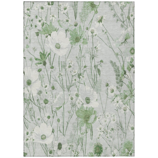 HomeRoots 5' Refreshing Mint Green and Ivory Floral Area Rug - Durable, Washable, Perfect for Indoors or Outdoors 8' X 10' 611159