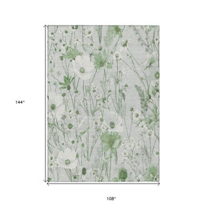 HomeRoots 5' Refreshing Mint Green and Ivory Floral Area Rug - Durable, Washable, Perfect for Indoors or Outdoors 9' X 12' 611160