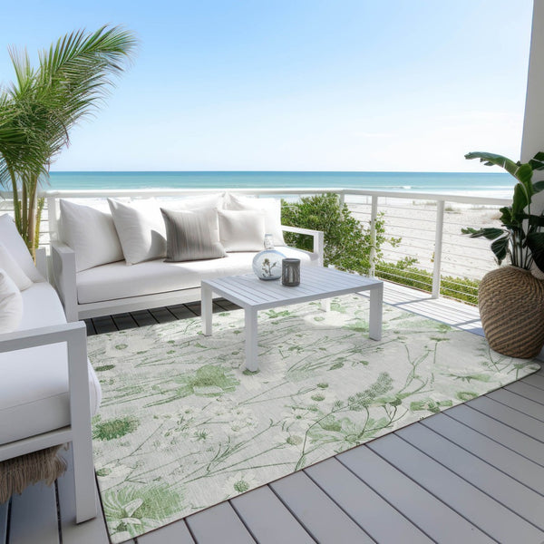 HomeRoots 5' Refreshing Mint Green and Ivory Floral Area Rug - Durable, Washable, Perfect for Indoors or Outdoors 9' X 12' 611160