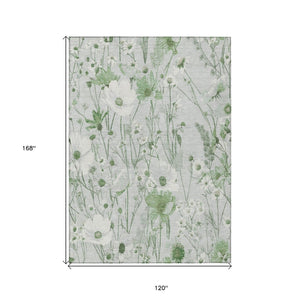 HomeRoots 5' Refreshing Mint Green and Ivory Floral Area Rug - Durable, Washable, Perfect for Indoors or Outdoors 10' X 14' 611161