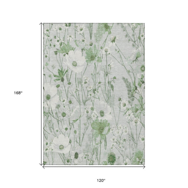 HomeRoots 5' Refreshing Mint Green and Ivory Floral Area Rug - Durable, Washable, Perfect for Indoors or Outdoors 10' X 14' 611161