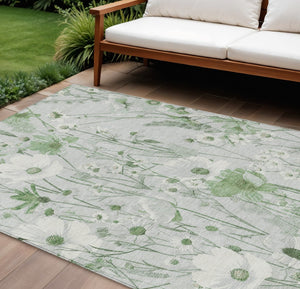 HomeRoots 5' Refreshing Mint Green and Ivory Floral Area Rug - Durable, Washable, Perfect for Indoors or Outdoors 10' X 14' 611161