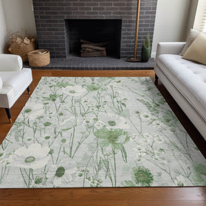 HomeRoots 5' Refreshing Mint Green and Ivory Floral Area Rug - Durable, Washable, Perfect for Indoors or Outdoors 10' X 14' 611161