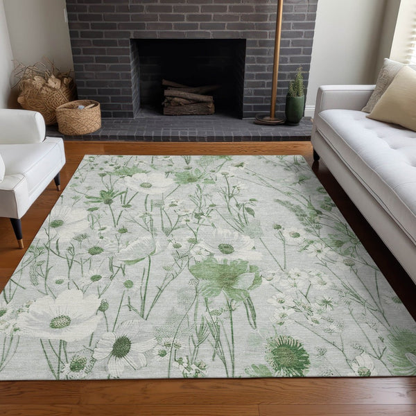 HomeRoots 5' Refreshing Mint Green and Ivory Floral Area Rug - Durable, Washable, Perfect for Indoors or Outdoors 10' X 14' 611161
