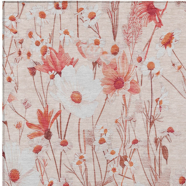 HomeRoots 5' Vibrant Salmon and Coral Floral Washable Rug for Indoor and Outdoor Spaces - Durable and Stylish 5' X 8' 611169