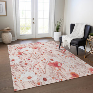 HomeRoots 5' Vibrant Salmon and Coral Floral Washable Rug for Indoor and Outdoor Spaces - Durable and Stylish 5' X 8' 611169