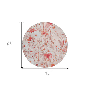 HomeRoots 5' Vibrant Salmon and Coral Floral Washable Rug for Indoor and Outdoor Spaces - Durable and Stylish 8' Round 611170