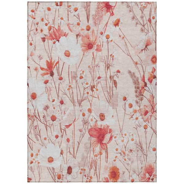 HomeRoots 5' Vibrant Salmon and Coral Floral Washable Rug for Indoor and Outdoor Spaces - Durable and Stylish 8' X 10' 611171