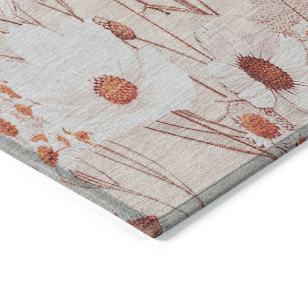 HomeRoots 5' Vibrant Salmon and Coral Floral Washable Rug for Indoor and Outdoor Spaces - Durable and Stylish 8' X 10' 611171