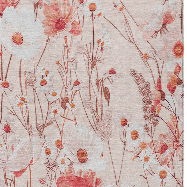 HomeRoots 5' Vibrant Salmon and Coral Floral Washable Rug for Indoor and Outdoor Spaces - Durable and Stylish 8' X 10' 611171