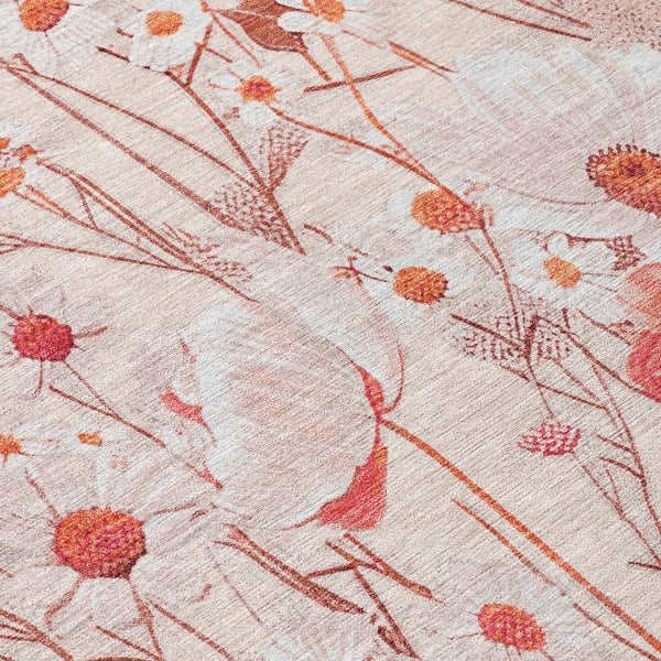 HomeRoots 5' Vibrant Salmon and Coral Floral Washable Rug for Indoor and Outdoor Spaces - Durable and Stylish 8' X 10' 611171