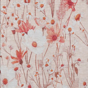 HomeRoots 5' Vibrant Salmon and Coral Floral Washable Rug for Indoor and Outdoor Spaces - Durable and Stylish 9' X 12' 611172