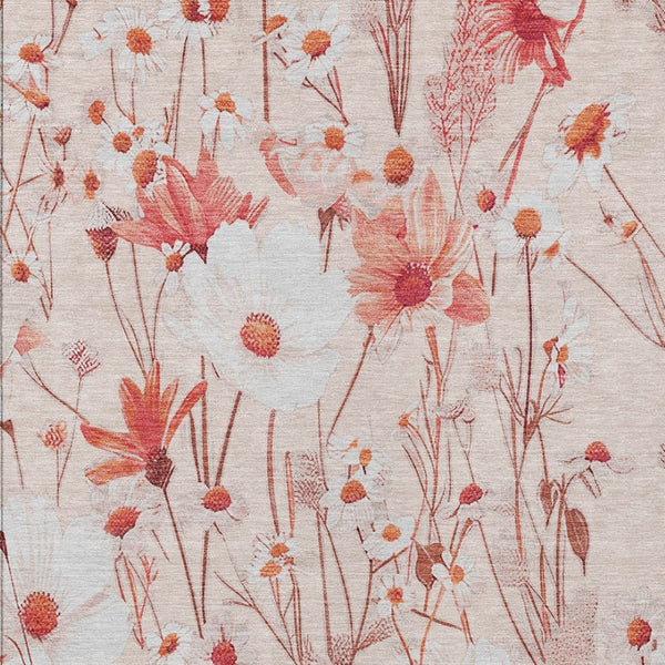 HomeRoots 5' Vibrant Salmon and Coral Floral Washable Rug for Indoor and Outdoor Spaces - Durable and Stylish 9' X 12' 611172