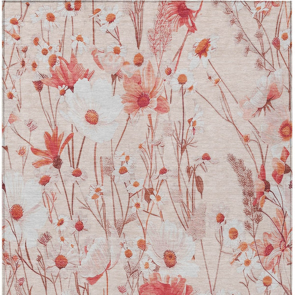 HomeRoots 5' Vibrant Salmon and Coral Floral Washable Rug for Indoor and Outdoor Spaces - Durable and Stylish 10' X 14' 611173