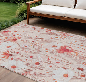 HomeRoots 5' Vibrant Salmon and Coral Floral Washable Rug for Indoor and Outdoor Spaces - Durable and Stylish 10' X 14' 611173
