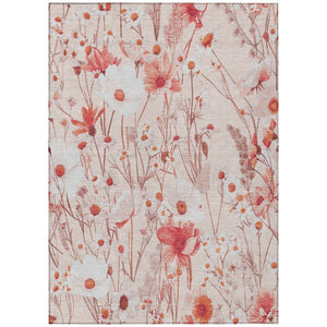 HomeRoots 5' Vibrant Salmon and Coral Floral Washable Rug for Indoor and Outdoor Spaces - Durable and Stylish 10' X 14' 611173