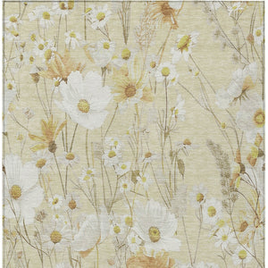 HomeRoots 5' Wheat and Ivory Floral Area Rug - Washable Indoor Outdoor Mat for Stylish, Durable Spaces 5' X 8' 611175
