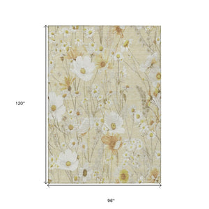 HomeRoots 5' Wheat and Ivory Floral Area Rug - Washable Indoor Outdoor Mat for Stylish, Durable Spaces 8' X 10' 611177
