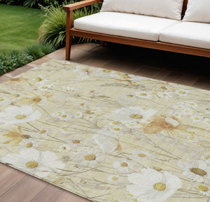 HomeRoots 5' Wheat and Ivory Floral Area Rug - Washable Indoor Outdoor Mat for Stylish, Durable Spaces 8' X 10' 611177