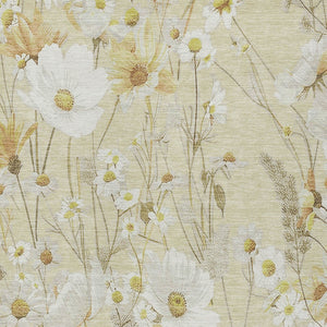HomeRoots 9' X 12' Floral Washable Area Rug in Wheat and Ivory - Durable, Stylish, Perfect for Indoor/Outdoor Use 611178