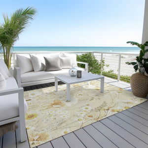 HomeRoots 5' Wheat and Ivory Floral Area Rug - Washable Indoor Outdoor Mat for Stylish, Durable Spaces 10' X 14' 611179