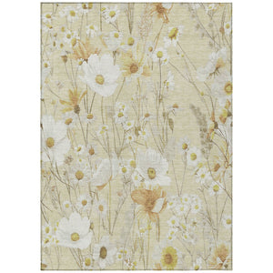 HomeRoots 5' Wheat and Ivory Floral Area Rug - Washable Indoor Outdoor Mat for Stylish, Durable Spaces 10' X 14' 611179