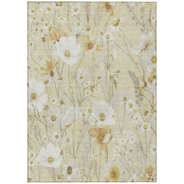 HomeRoots 5' Wheat and Ivory Floral Area Rug - Washable Indoor Outdoor Mat for Stylish, Durable Spaces 10' X 14' 611179