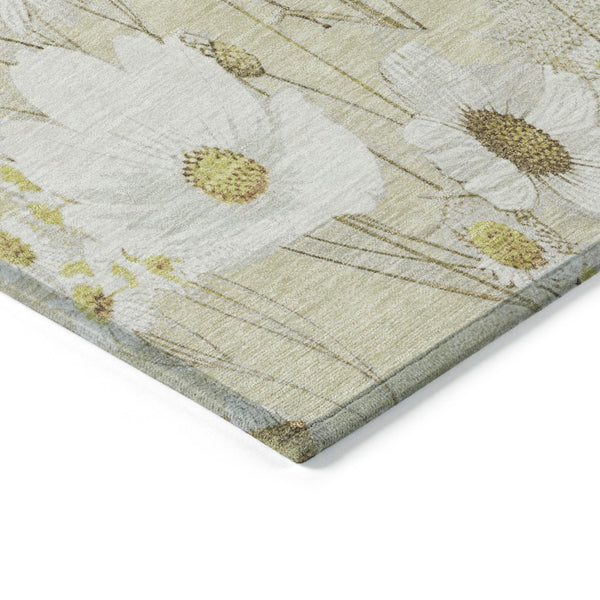 HomeRoots 5' Wheat and Ivory Floral Area Rug - Washable Indoor Outdoor Mat for Stylish, Durable Spaces 10' X 14' 611179