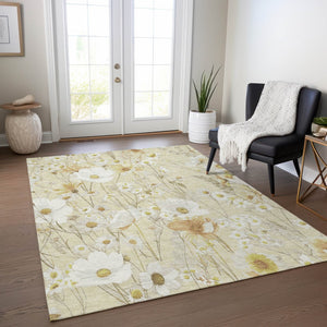 HomeRoots 5' Wheat and Ivory Floral Area Rug - Washable Indoor Outdoor Mat for Stylish, Durable Spaces 10' X 14' 611179