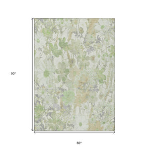 HomeRoots 5' Artichoke Green Floral Indoor Outdoor Area Rug - Durable, Washable, Stain-Resistant Beauty for Any Space 5' X 8' 611181