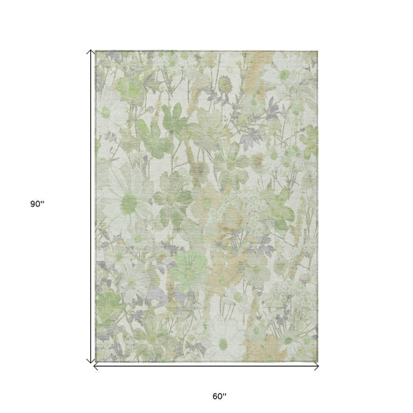 HomeRoots 5' Artichoke Green Floral Indoor Outdoor Area Rug - Durable, Washable, Stain-Resistant Beauty for Any Space 5' X 8' 611181