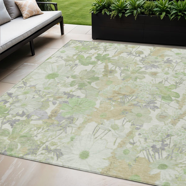 HomeRoots 5' Artichoke Green Floral Indoor Outdoor Area Rug - Durable, Washable, Stain-Resistant Beauty for Any Space 5' X 8' 611181