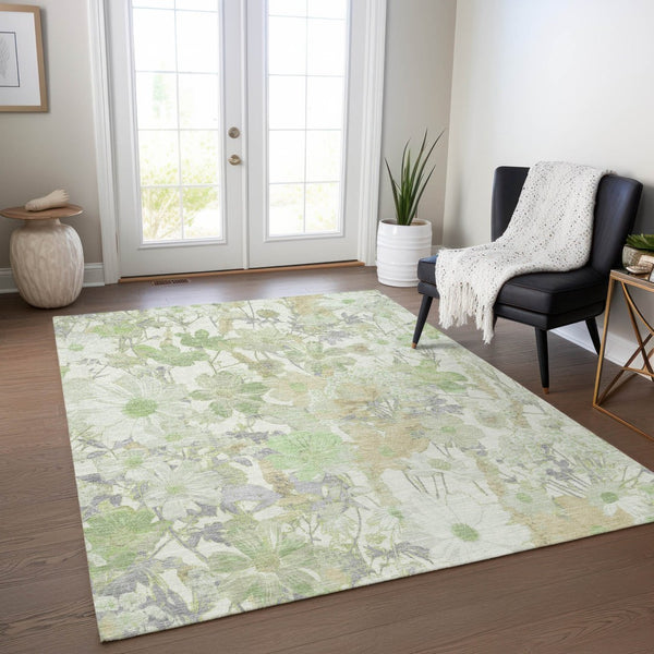 HomeRoots 5' Artichoke Green Floral Indoor Outdoor Area Rug - Durable, Washable, Stain-Resistant Beauty for Any Space 5' X 8' 611181