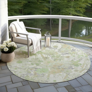 HomeRoots 5' Artichoke Green Floral Indoor Outdoor Area Rug - Durable, Washable, Stain-Resistant Beauty for Any Space 8' Round 611182