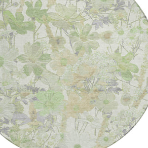 HomeRoots 5' Artichoke Green Floral Indoor Outdoor Area Rug - Durable, Washable, Stain-Resistant Beauty for Any Space 8' Round 611182