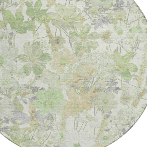 HomeRoots 5' Artichoke Green Floral Indoor Outdoor Area Rug - Durable, Washable, Stain-Resistant Beauty for Any Space 8' Round 611182