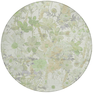 HomeRoots 5' Artichoke Green Floral Indoor Outdoor Area Rug - Durable, Washable, Stain-Resistant Beauty for Any Space 8' Round 611182