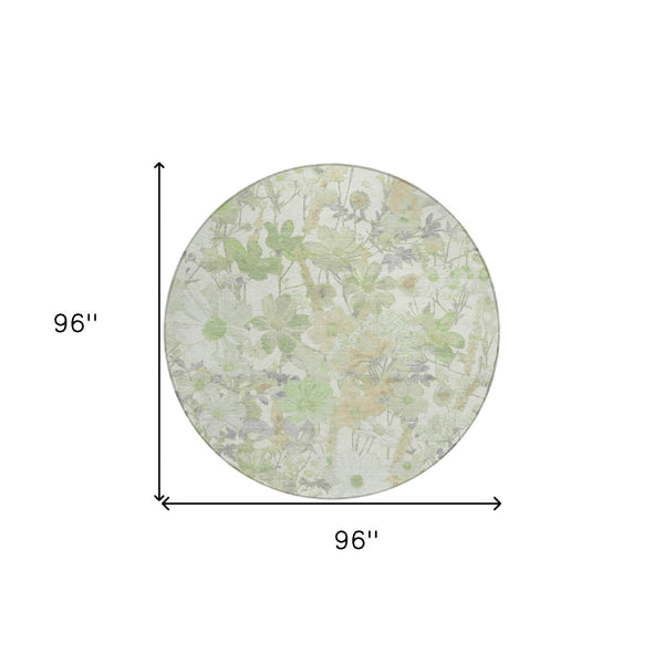 HomeRoots 5' Artichoke Green Floral Indoor Outdoor Area Rug - Durable, Washable, Stain-Resistant Beauty for Any Space 8' Round 611182